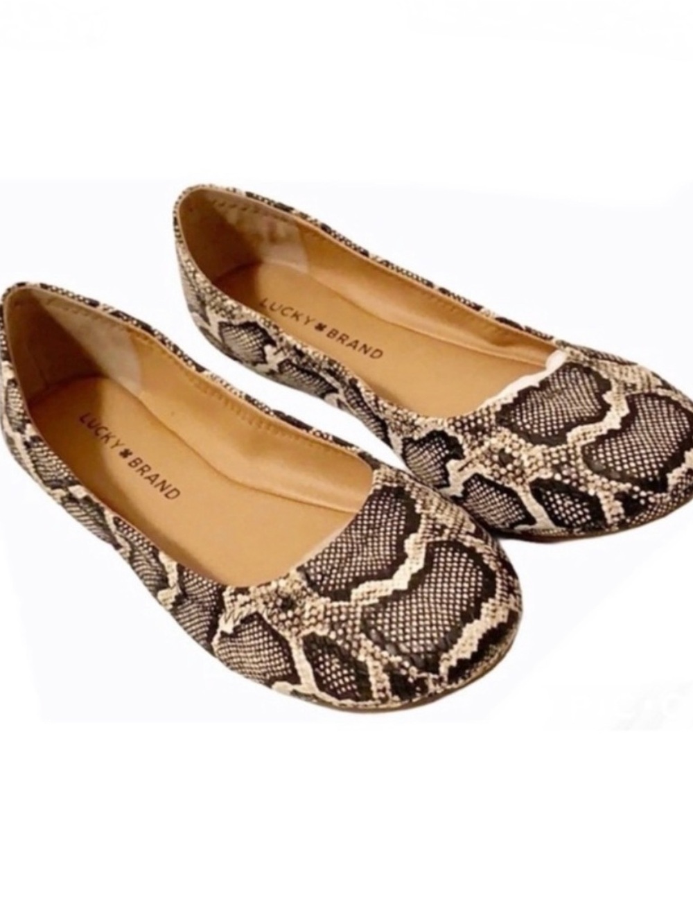 Lucky Brand Snake-Print Ballet Flats in Beige and Black
